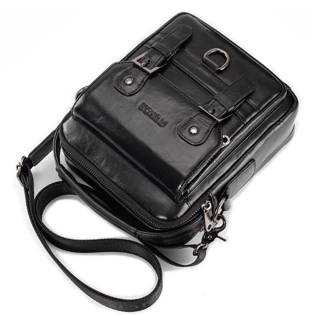 HU52-ผู้ชายหนัง &#39;S กระเป๋าสะพายไหล่ Multifunctional Casual ชายเล็กกระเป๋าสะพายข้างใหญ่ความจุ10.5