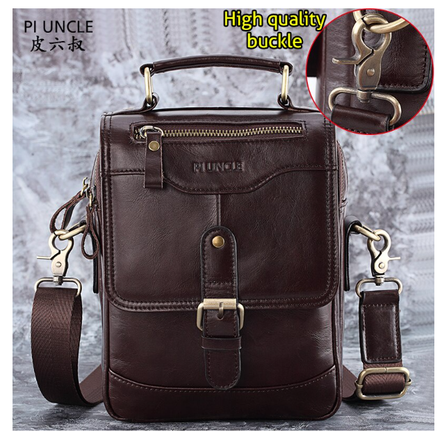 HU77-ผู้ชาย Cowhide หนังกระเป๋าเอกสารหนังแท้กระเป๋าถือขนาดเล็ก Crossbody กระเป๋าคุณภาพสูงธุรกิจ Messenger