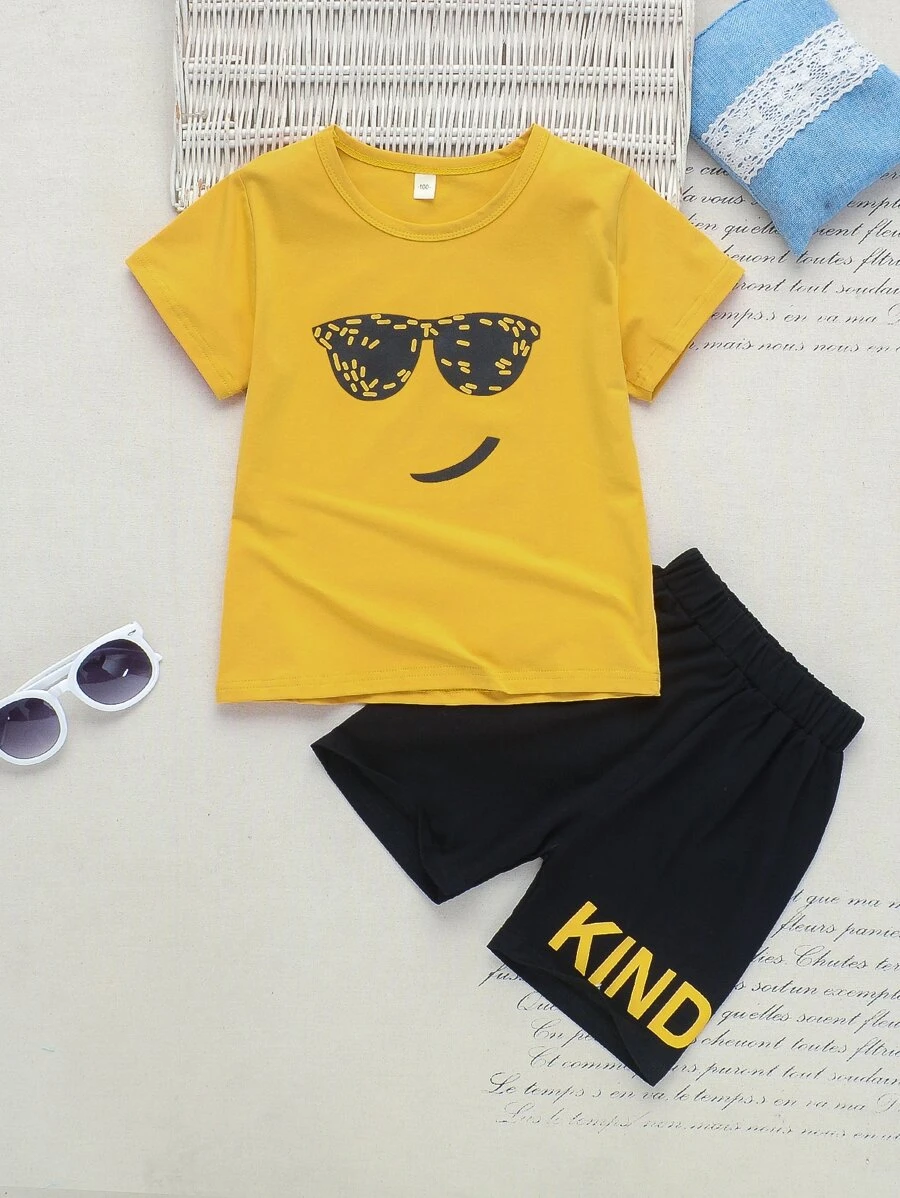 เด็กผู้ชายวัยหัดเดิน ภาพกราฟิกรูปตัวการ์ตูน เสื้อยืด & ภาพกราฟิกตัวอักษร กางเกงขาสั้น b-78