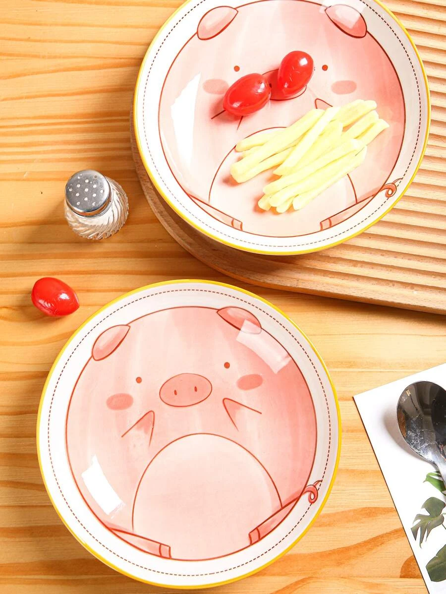 จาน 1 ชิ้น ลายการ์ตูน ลายสัตว์ ทรงกลม  ff-33