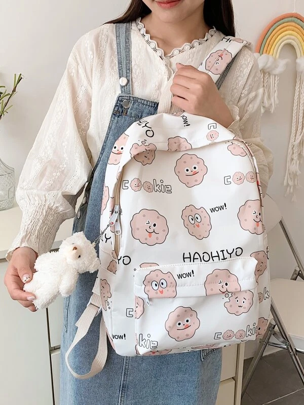 กระเป๋าเป้อเนกประสงค์ กราฟฟิค การ์ตูน พร้อม จี้กระเป๋า  ll-111