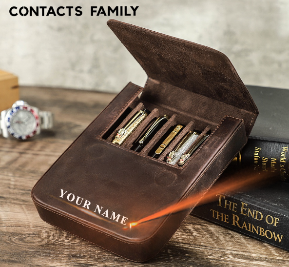 HU97-CONTACT'S FAMILY กระเป๋าใส่ปากกา หนังแท้ แฮนด์เมด สไตล์เรโทร สําหรับผู้ใหญ่ เด็กผู้ชาย ผู้หญิง โรงเรียน