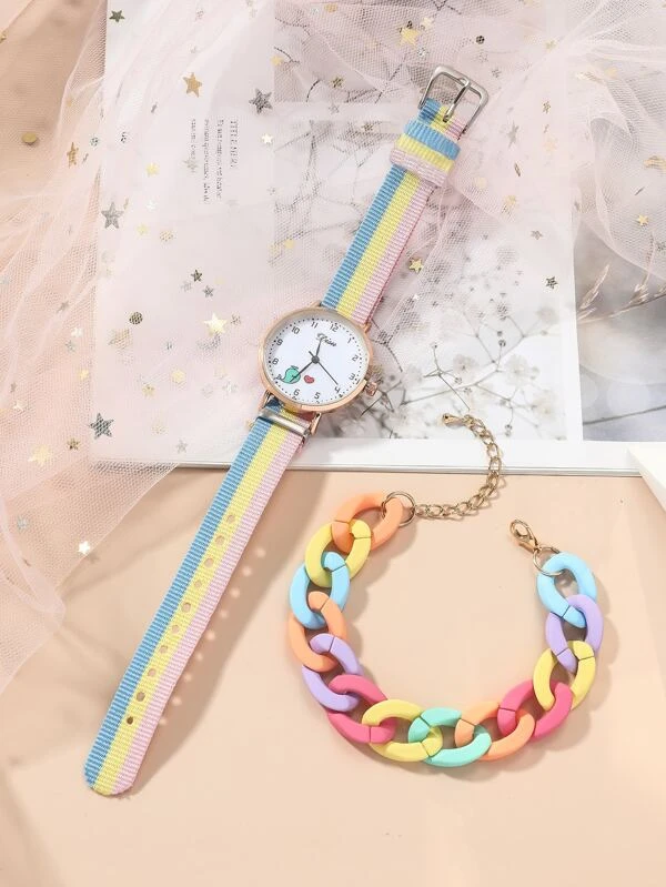 1 ชิ้น ภาพพิมพ์รูปวาฬ Dial นาฬิกาข้อมือควอทซ์ Round Pointer & 1 ชิ้น สร้อยข้อมือ  น-191