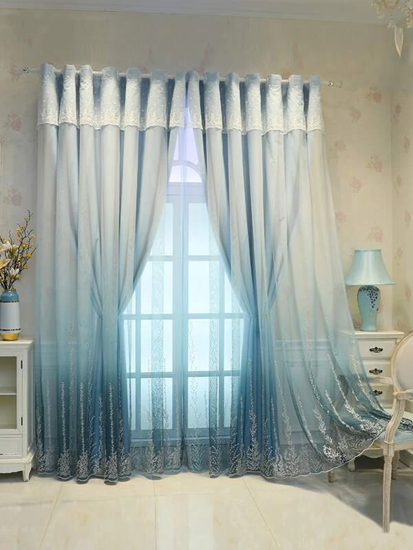 ผ้าม่าน ลูกไม้ สีออมแบร์ ผ183