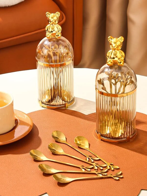 6 ชิ้น พืช ออกแบบ ช้อน พร้อม 1 ชิ้น กล่องเก็บของ ค-29