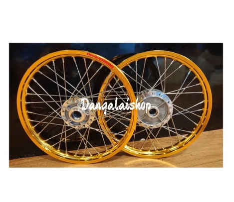 FU26-ชุดล้อทองขอบเรียบ 1.40x2 ดุมกระจก ใส่ W100-W110 ตัวเก่ารุ่นจานดิส 5 รู