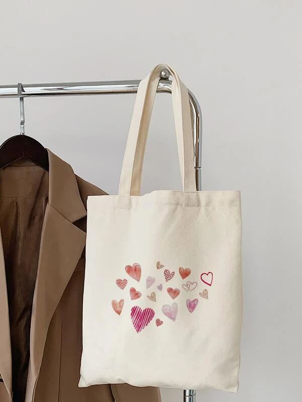กระเป๋าช้อปปิ้ง ผ้าใบ ลาย หัวใจ n-98