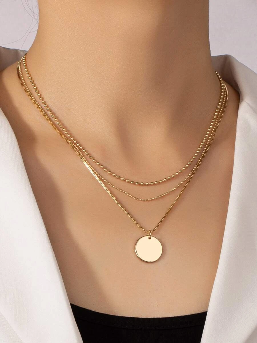 สร้อยคอ แผ่นทรงกลม ไล่ชั้น kk-51