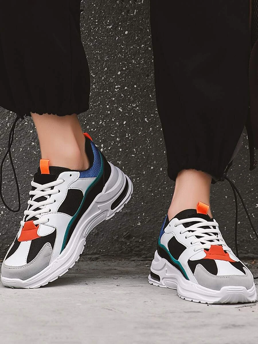 ผู้ชาย รองเท้าผ้าใบทรง Chunky ลายบล็อกสี ผูกเชือกด้านหน้า m-33 z.39-46