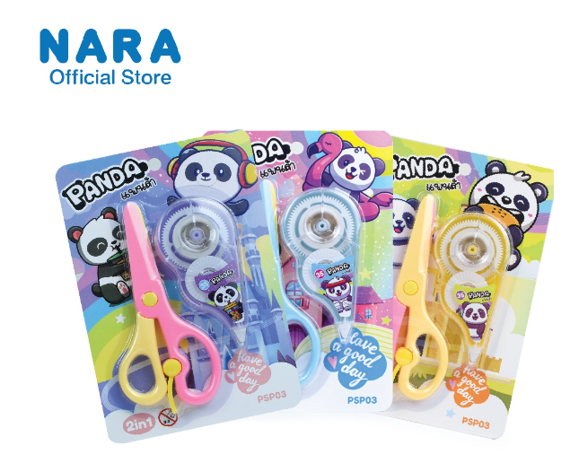 TOY88-PANDA แพ็คเครื่องเขียนต้อนรับเปิดเทอม 2 in 1 (เทปลบคำผิด + กรรไกรพลาสติก) *เลือกสี*