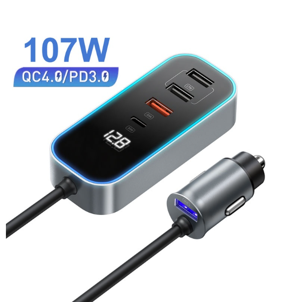 GX16-ที่ชาร์จในรถยนต์ 5 in 1 อะแดปเตอร์ที่ชาร์จในรถยนต์ PD QC หน้าจอดิจิทัล 107W Usb ชาร์จเร็ว สําหรับรถยนต์