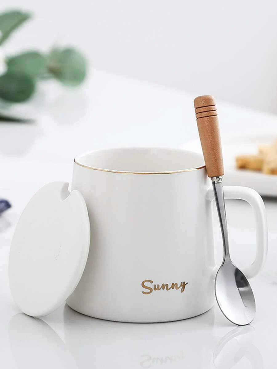 1 ชิ้น แก้วมัค พร้อม ฝาปิด & กราฟฟิค ตัวอักษร ออฟฟิศ แก้วมัค สำหรับ กลางแจ้ง  oo-129