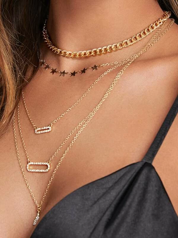 1 ชิ้น Rhinestone สลักแสงและเรขาคณิตเสน่ห์สร้อยคอชั้น kk-210