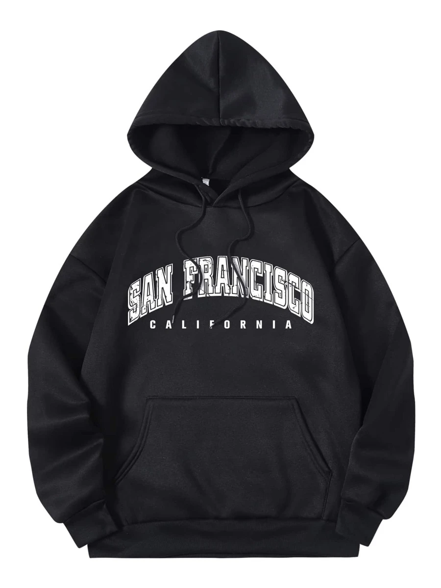 เสื้อฮู้ด เชือกรูด ให้ความอบอุ่น พิมพ์ ตัวอักษร กระเป๋าจิงโจ้ cc-16