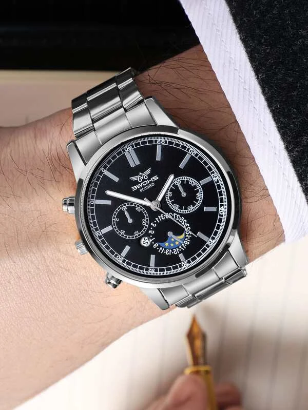 ผู้ชาย นาฬิกาข้อมือผู้ชาย ระบบควอตซ์ มีวันที่ระบุ หน้าปัดสามเรือน น-57