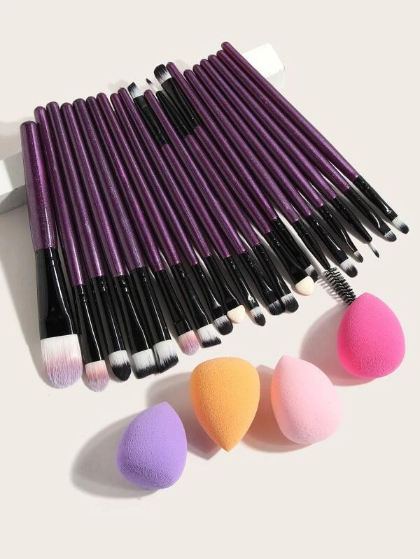 ชุดแปรงแต่งหน้า 20 ชิ้นและฟองน้ำแต่งหน้า 4 ชิ้น e-7