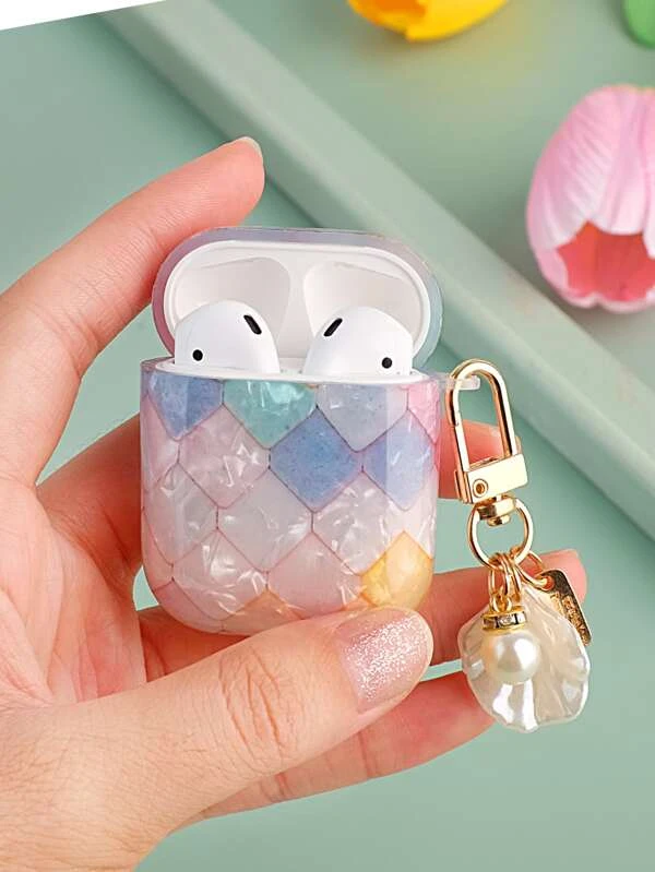 เคส เหมาะกับ Airpods สไตล์ เรขาคณิต พร้อม จี้ เปลือกหอย e-58