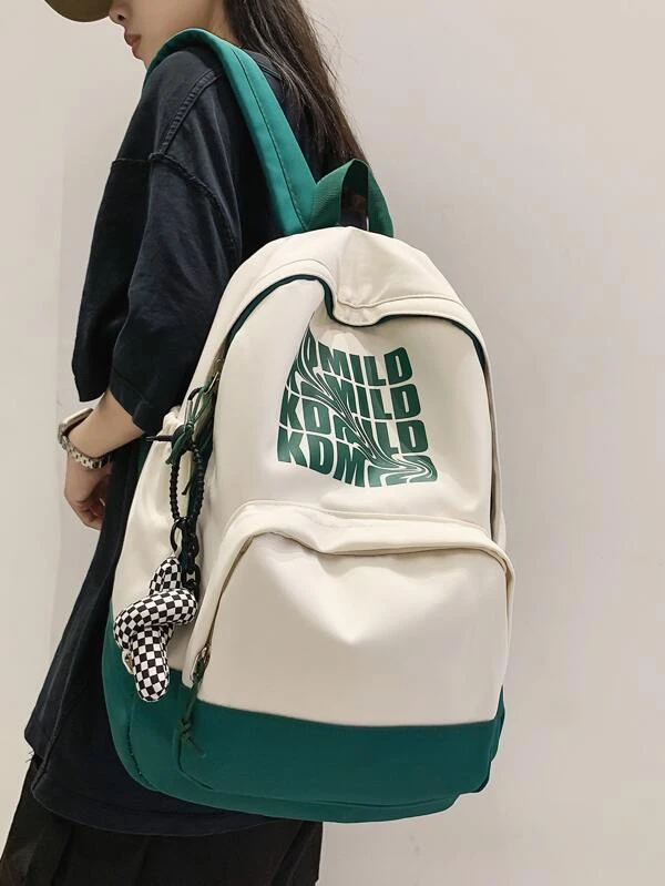 กระเป๋าเป้อเนกประสงค์ กราฟฟิค ตัวอักษร พร้อม จี้กระเป๋า   ll-30