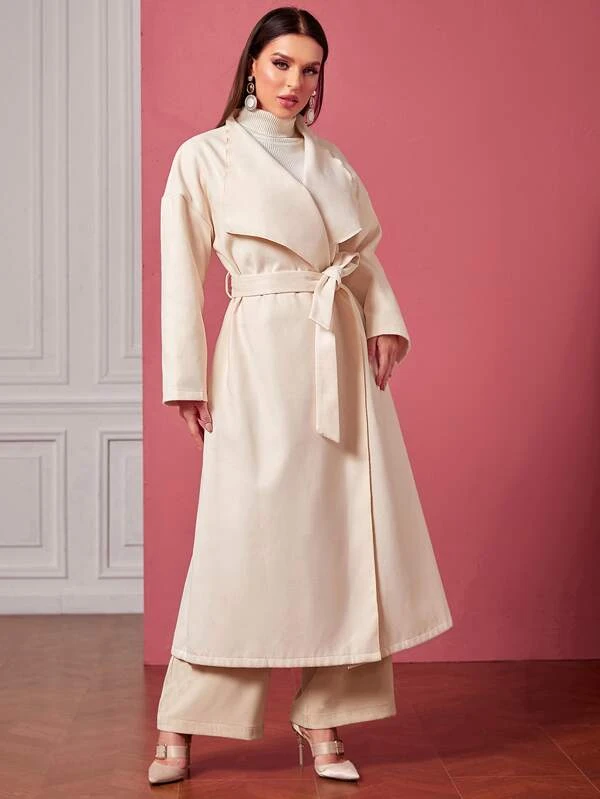 โอเวอร์โค้ท Waterfall Collar ไหล่ตก แต่งเข็มขัด ก-5