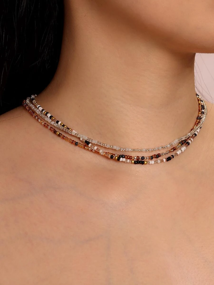 สร้อยคอ ลูกปัดหลากสี 3 ชิ้น kk-89