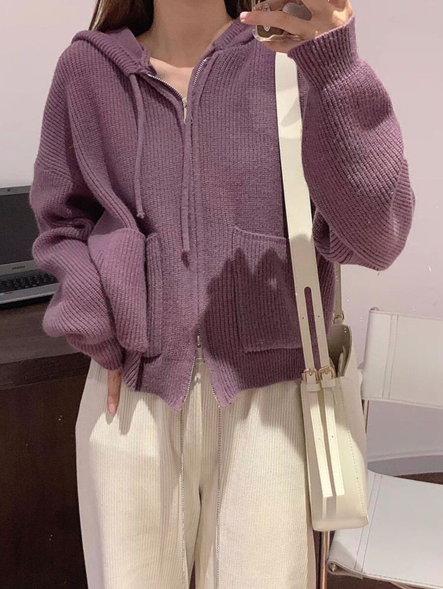 คาร์ดิแกนไหมพรมซิปหน้า มีซิปบน ล่าง 2หัว พร้อมหมวกฮู้ด สไตล์โอเวอร์ไซส์  i-7
