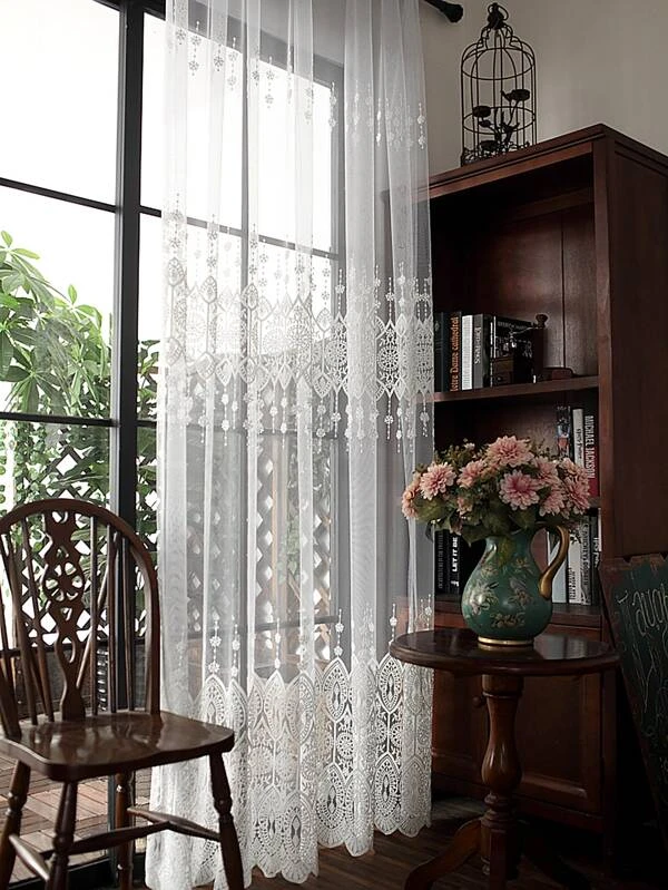 ผ้าม่านโปร่งบานเดี่ยว เย็บปัก  ผ118