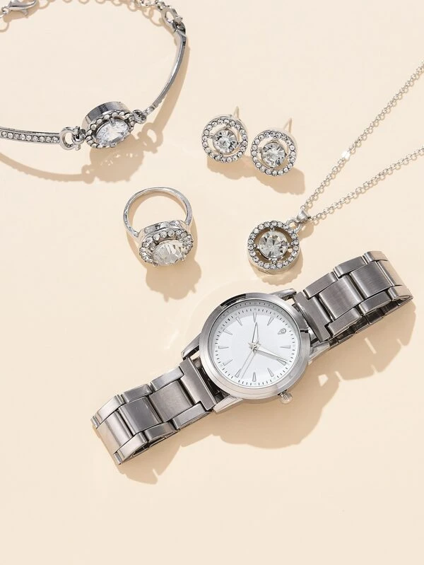 1 ชิ้น นาฬิกาควอทซ์ ตัวชี้ แบบกลม & 5 ชิ้น ชุดเครื่องประดับ  น-198