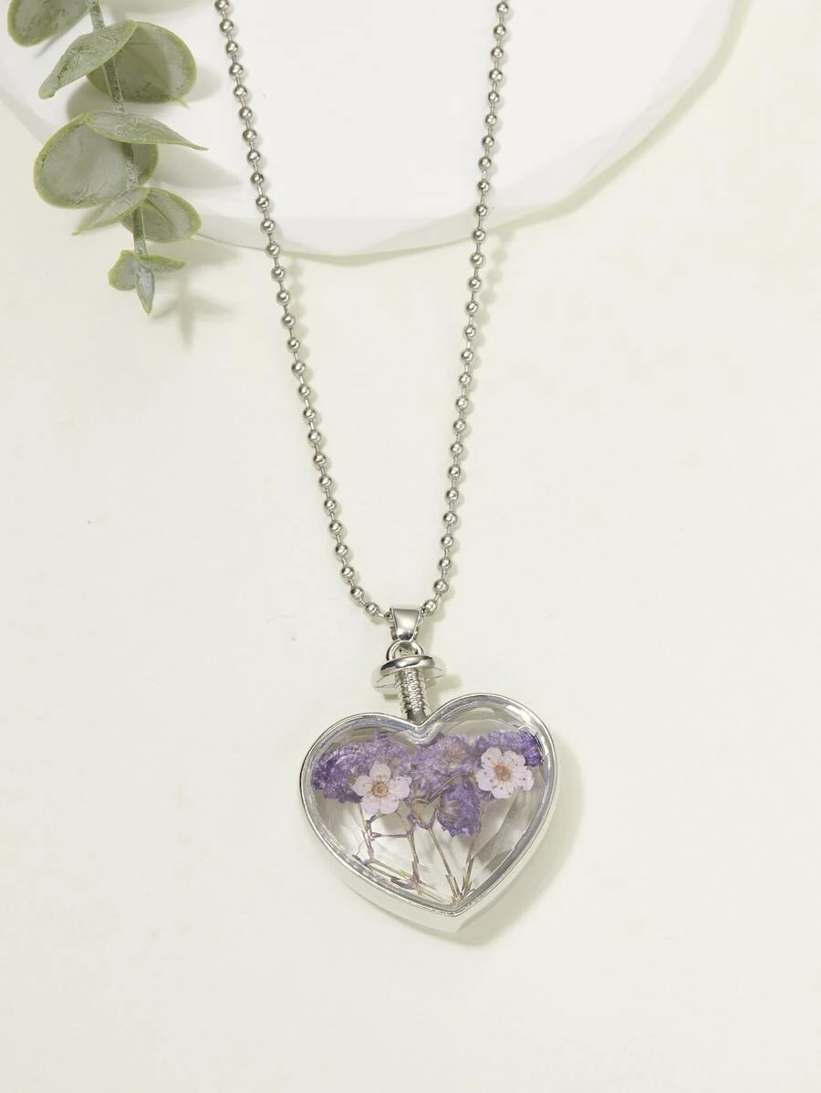 สร้อยคอชาร์มหัวใจดอกไม้แห้ง kk-109