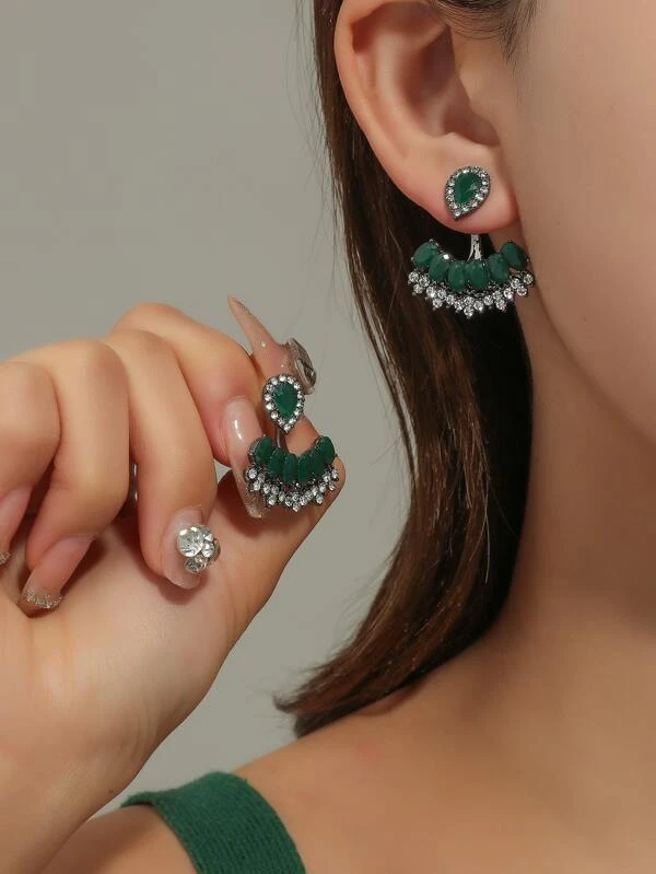 ต่างหูเข้าคู่ (Earring Jackets) ประดับแก้วสี e-62