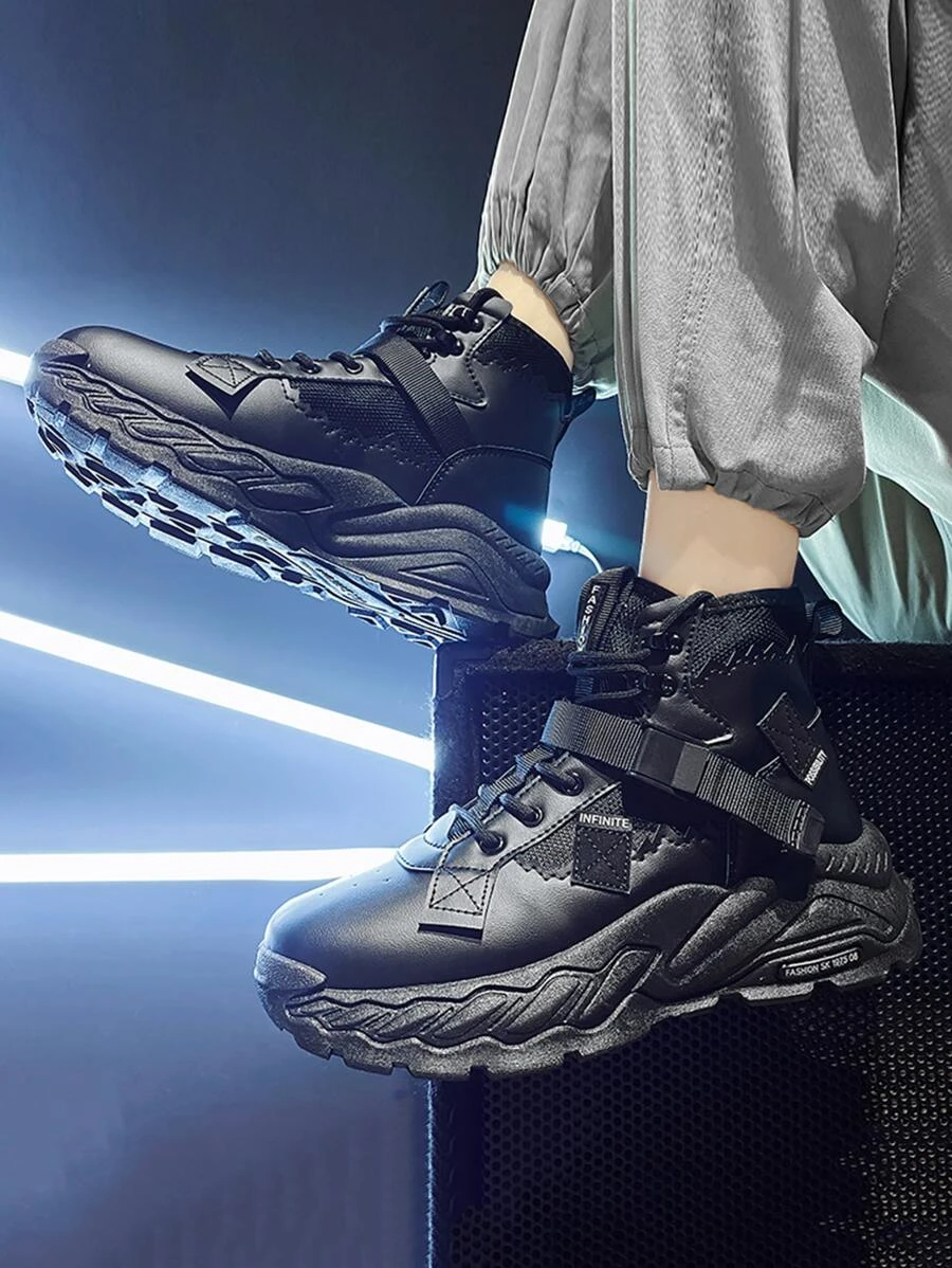 ผู้ชาย รองเท้าผ้าใบทรง Chunky พิมพ์ ตัวอักษร ไฮท็อป สายรัดหน้า z36-45 m-3