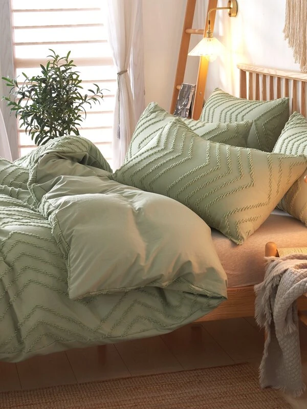 ชุดปลอกผ้านวม ไม่มีฟิลเลอร์ ประดับพู่ ลาย ซิกแซก t-5