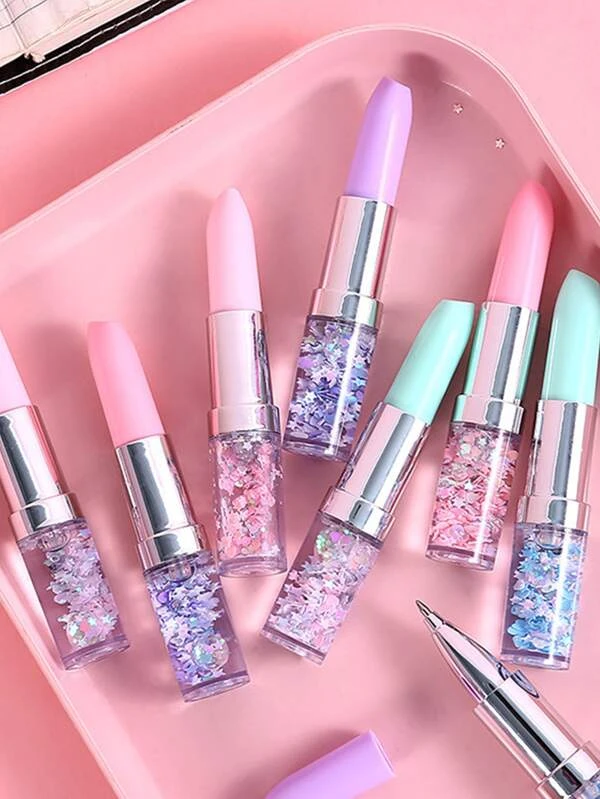 ปากกาลูกลื่น 1 ชิ้น ปักเลื่อม ลายลิปสติก s-4