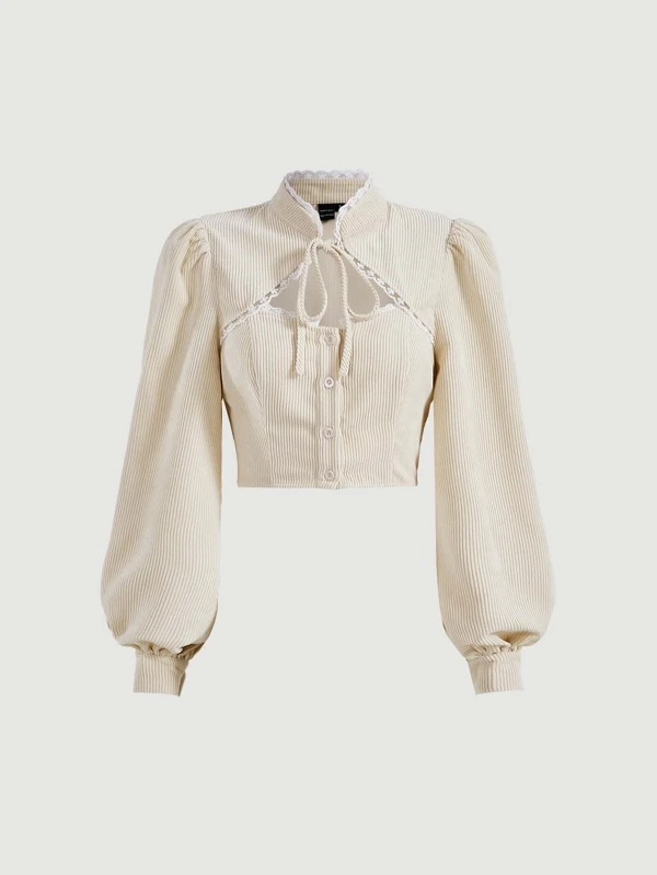 เสื้อเบลาส์ ครอป ตัดแต่งจีบ  ก-12