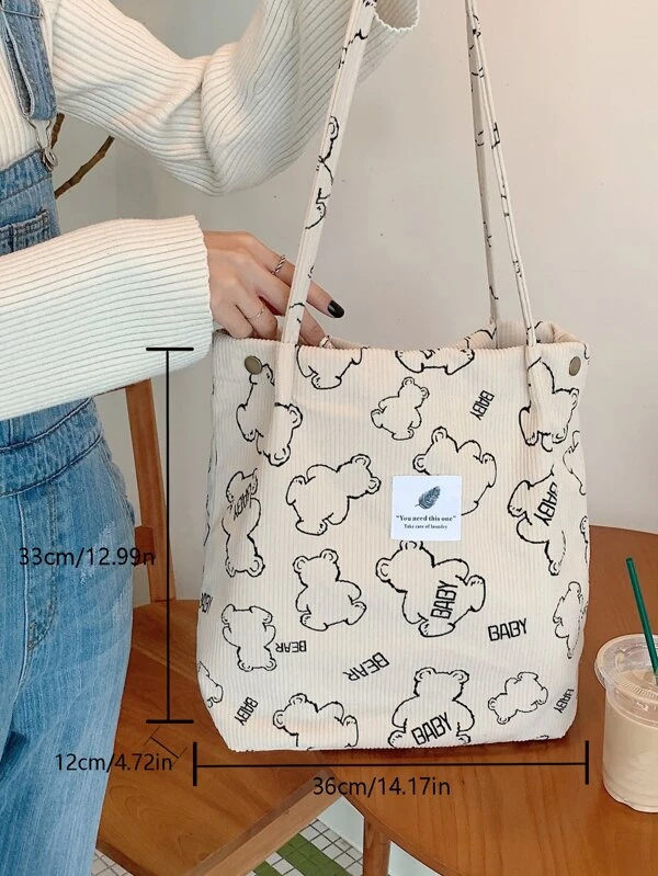 กระเป๋าช้อปปิ้ง ลาย หมี & ตัวอักษร รายละเอียด แพทช์ ื-66