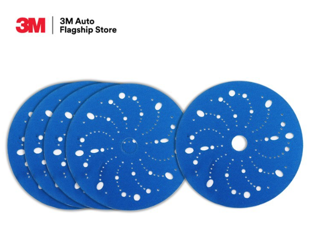 AC110-3M (5 แผ่น) กระดาษทรายกลมสีฟ้า Blue Abrasive Disc Multi-Hole 6 นิ้ว เบอร์ 80,120,150,180,240,320,400