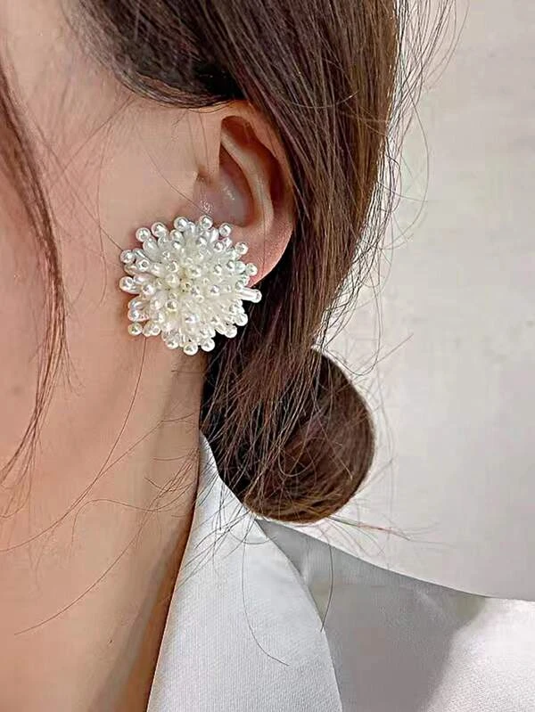 ต่างหู สตั๊ด ประดับ มุกเทียม e-82