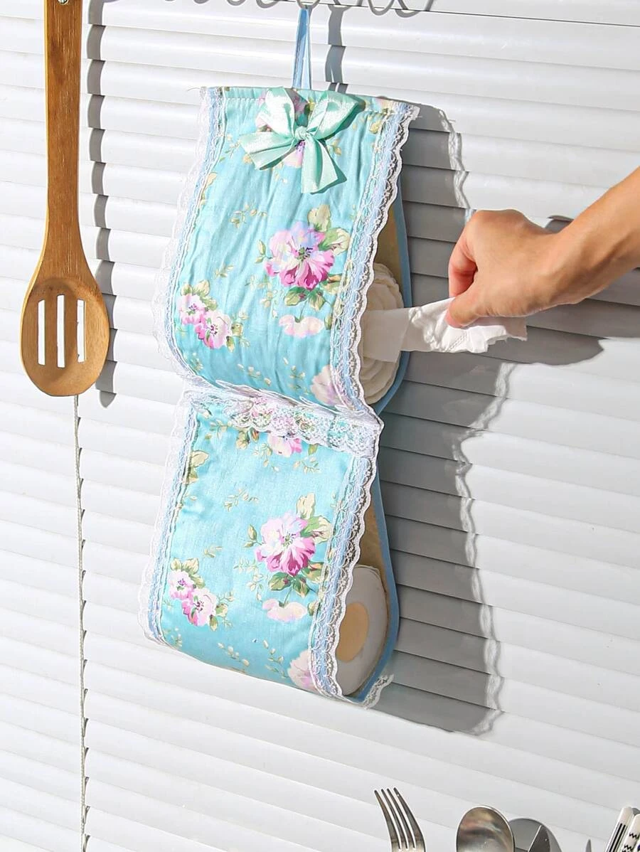 กระเป๋าเก็บของ ลาย ดอกไม้ แขวน เนื้อเยื่อ 1 ชิ้น  nn-158