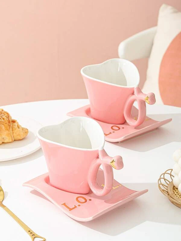 1 ชิ้น แก้วมัค ออกแบบ หัวใจ & 1 ชิ้น จาน oo-100