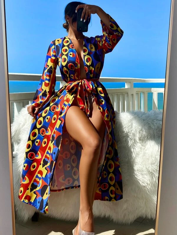 กิโมโน พิมพ์ เรขาคณิต แต่งเข็มขัด  mm-15