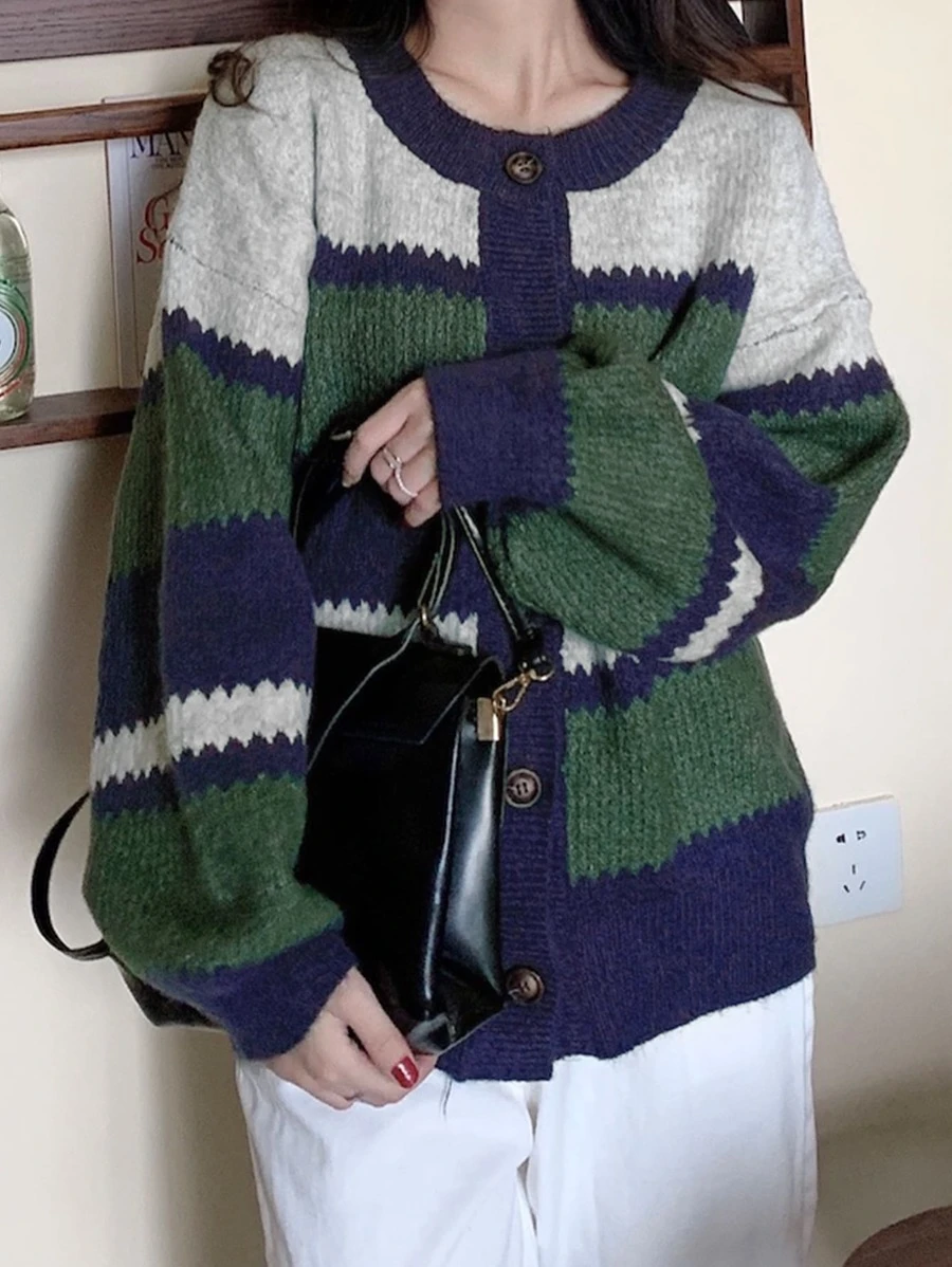 คาร์ดิแกน บล็อคสี ไหล่ตก โอเวอร์ไซส์ i-60