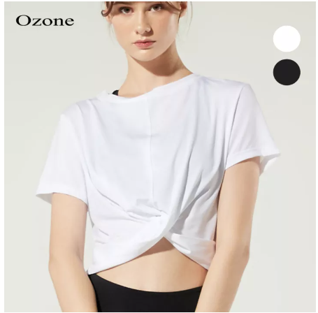 SF107-OZONE TWIST CROP TOP เสื้อยืด ออกกำลังกาย สีขาว, สีดำ ผลิตจากผ้าQuick-Dry รุ่น WS2001 เสื้อกีฬาหญิง