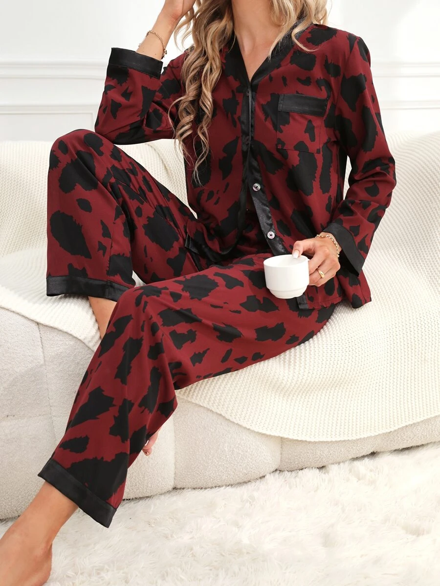 เซ็ทชุดนอน พิมพ์ลายทั้งตัว ขอบสีตัด bb-11