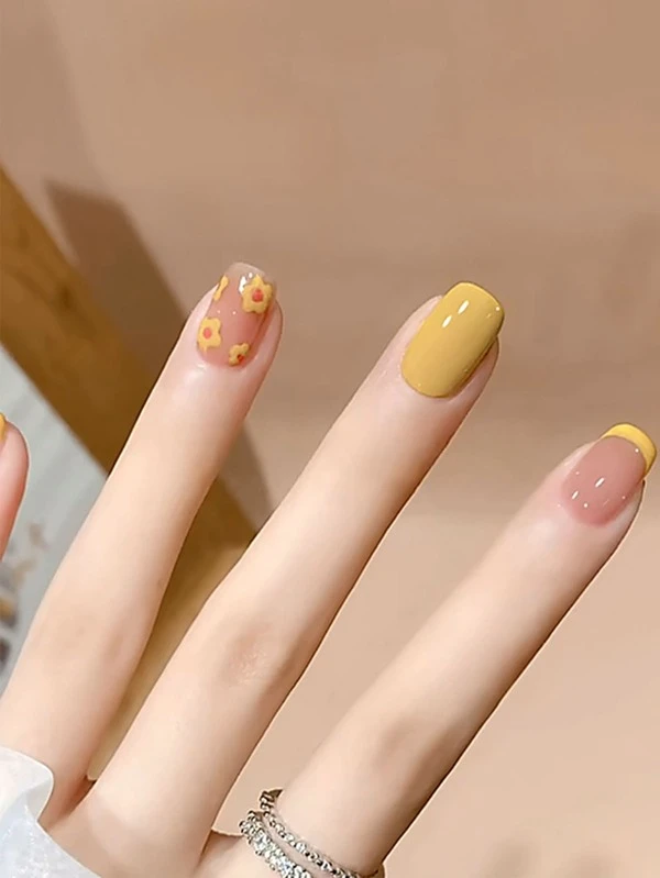 24 ชิ้น เล็บปลอม ทรงเหลี่ยม สั้น & ตะไบเล็บ 1 ชิ้น & เทป 1 แผ่น c-38