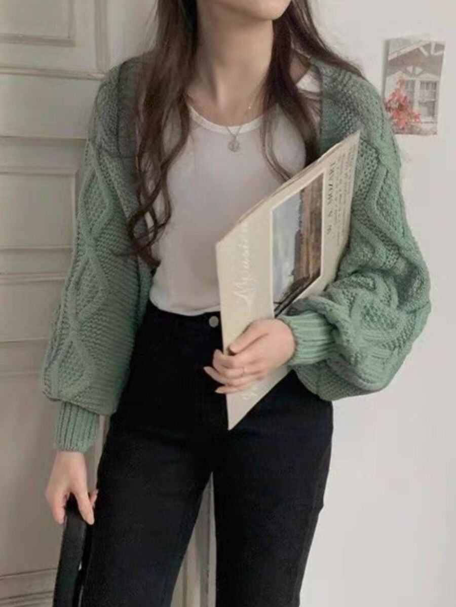คาร์ดิแกนเกาหลี ทรงแขนค้างตาว ผ้าหนา ดีไซส์เก๋ แมตท์ง่าย  i-16