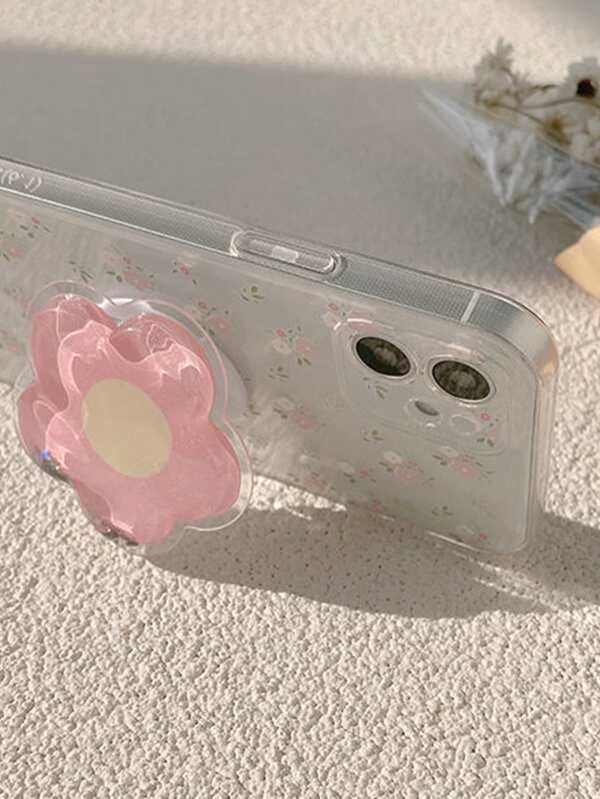 ดอกไม้เล็ก เคส โทรศัพท์ แบบใส พร้อม ดอกไม้ ตัวช่วยถือสมาร์ทโฟน  ค-11