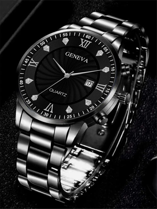 ผู้ชาย นาฬิกาควอตซ์ พร้อมวันที่ มินิมอล หน้าปัดกลม ด้วยตัวชี้  น-45