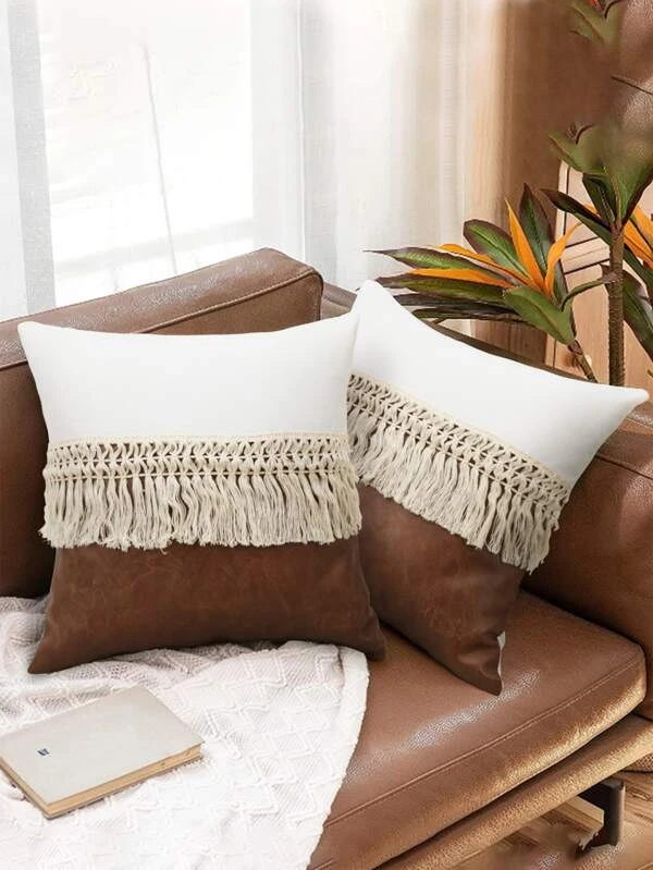 หมอนอิง ทูโทน แต่งพู่ 1 ชิ้น  a-20