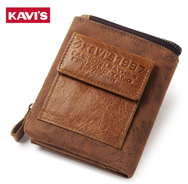 HU13-KAVIS ของแท้ 100% หนังม้าบ้ากระเป๋าสตางค์ผู้ชายกระเป๋าใส่เหรียญชาย Portomonee PORTFOLIO ผู้ถือบัตรวินเทจขนาดเล็กกระเป๋าเงิน