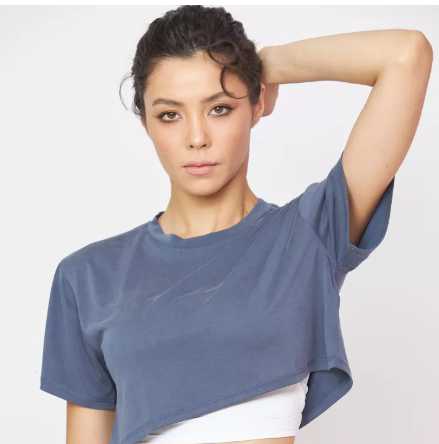 SF36-Luxeflex Crop Top (Santorini) - เสื้อยืดดำ / เสื้อออกกำลังกาย เสื้อผ้าโยคะ เล่นกีฬา