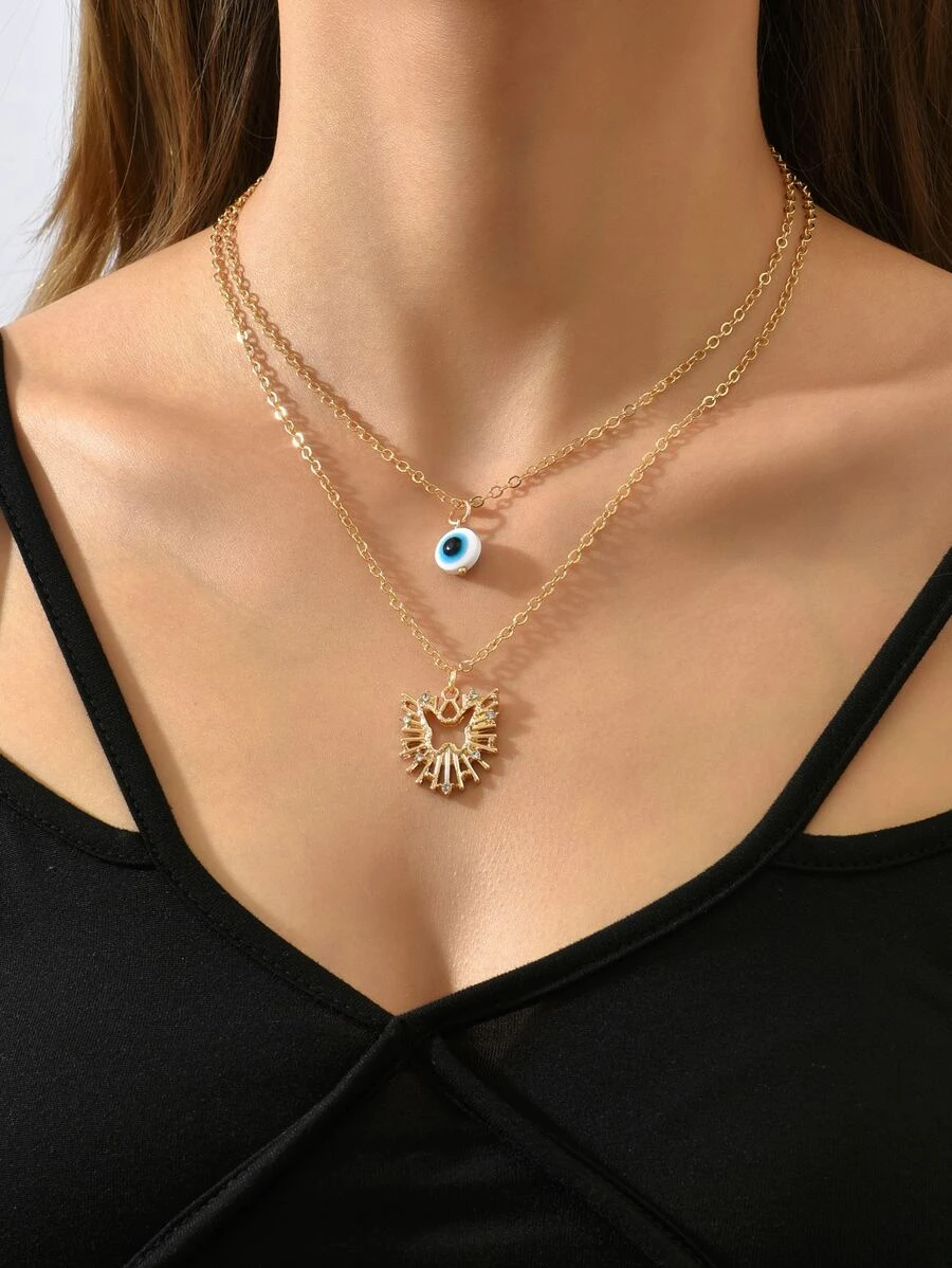 สร้อยคอ เลเยอร์ ตกแต่ง พลอยเทียม ผีเสื้อ & ตาปีศาจ จี้ kk-32